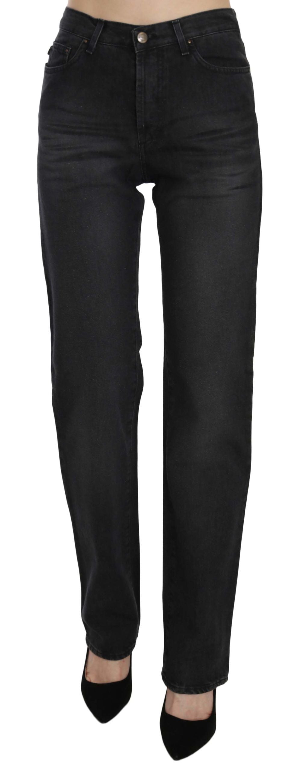 Just Cavalli Black Washed High Waist Straight Denim Pants Women's Jeans