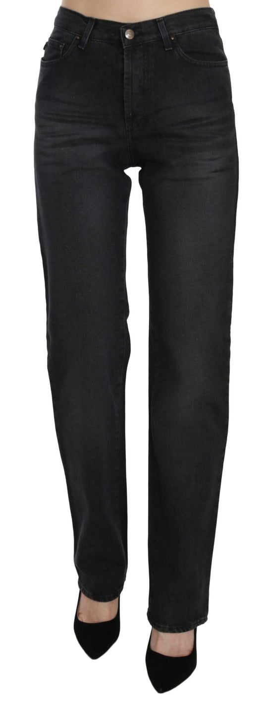 Just Cavalli Black Washed High Waist Straight Denim Pants Women's Jeans