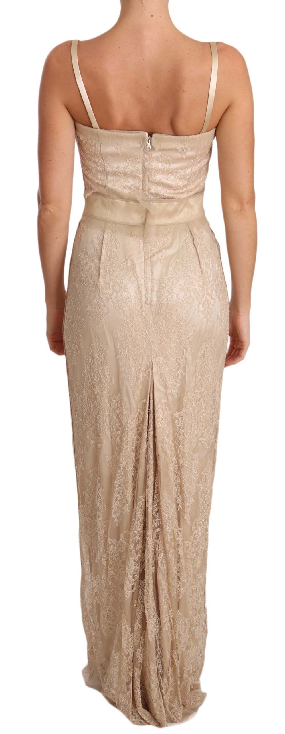 Dolce & Gabbana Beige Lace Spaghetti Strap Sheath Women's Dress