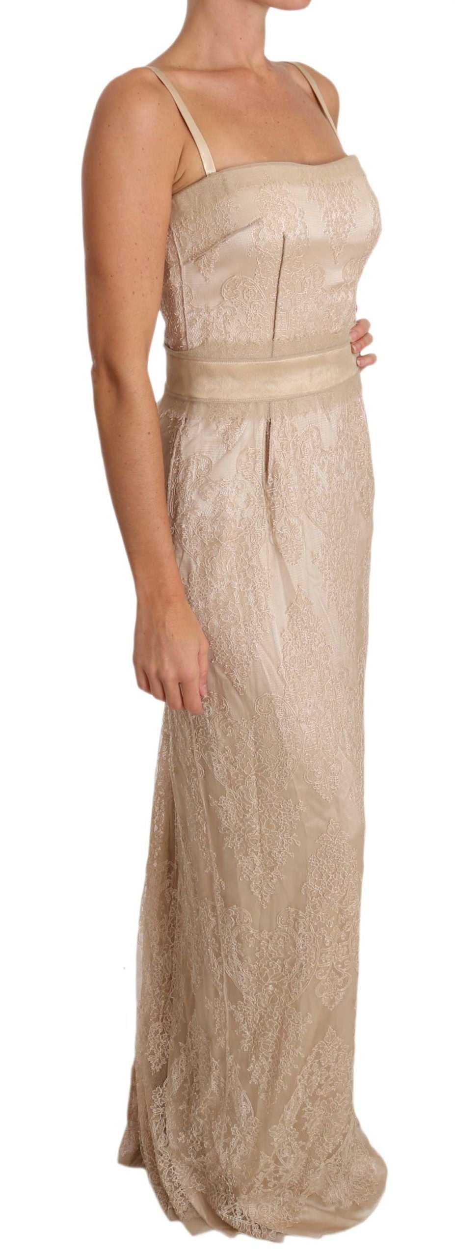 Dolce & Gabbana Beige Lace Spaghetti Strap Sheath Women's Dress