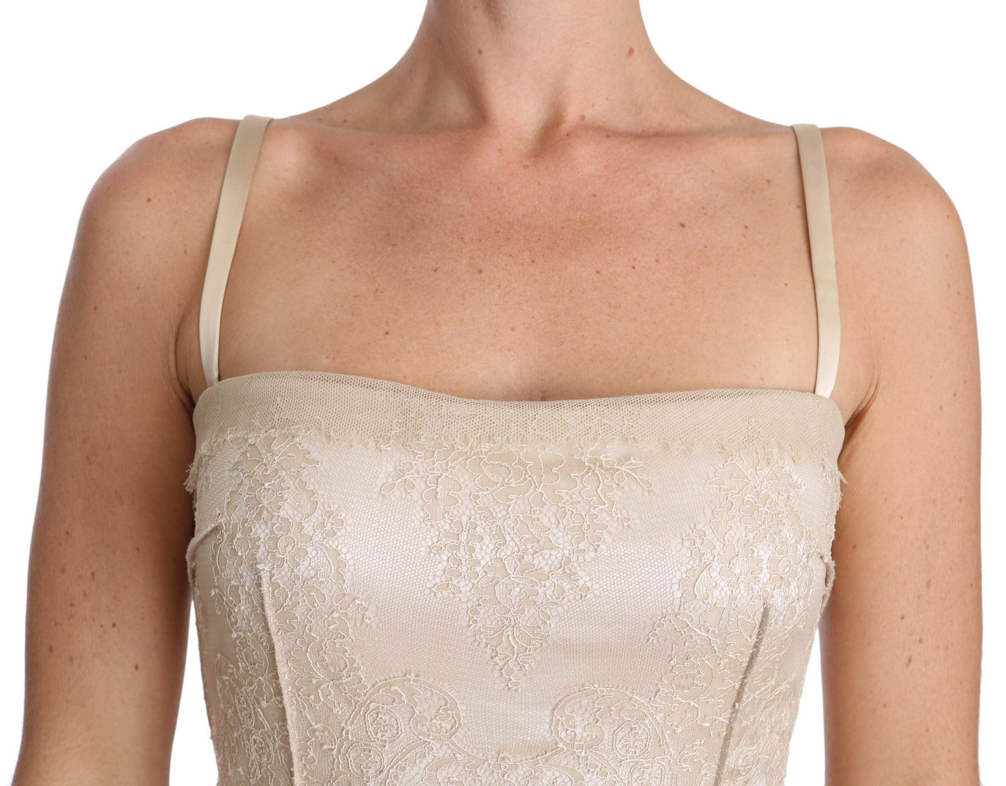Dolce & Gabbana Beige Lace Spaghetti Strap Sheath Women's Dress