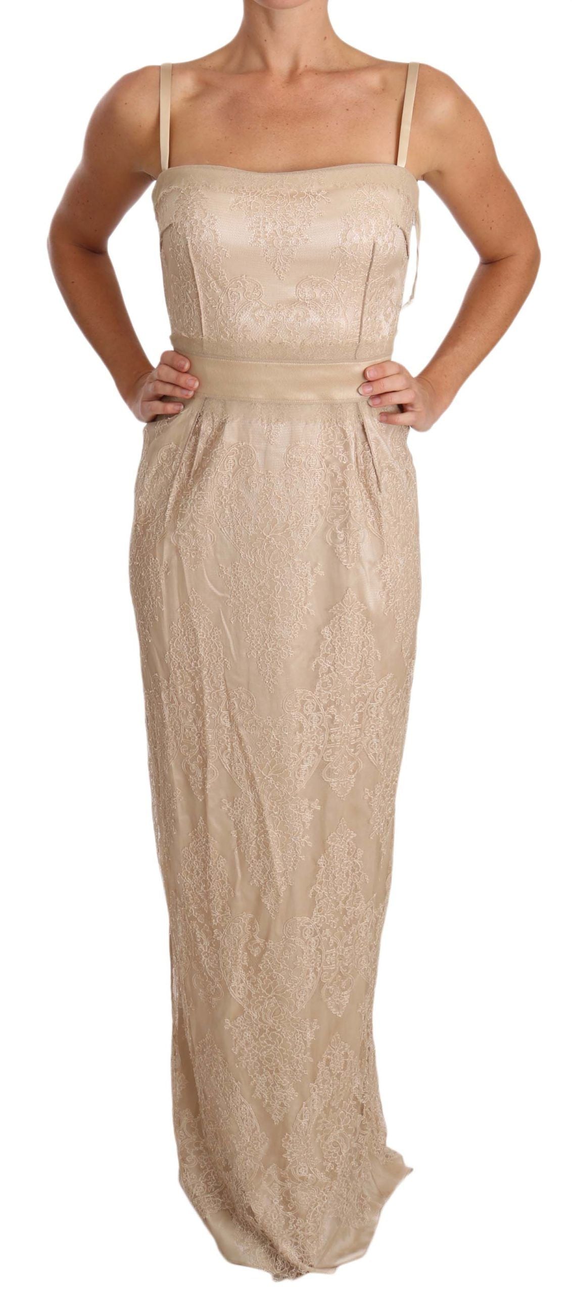 Dolce & Gabbana Beige Lace Spaghetti Strap Sheath Women's Dress