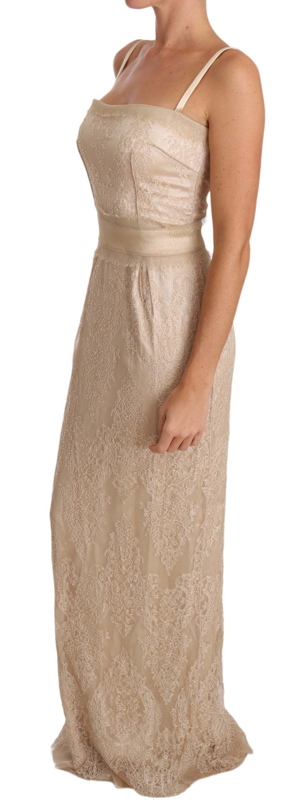 Dolce & Gabbana Beige Lace Spaghetti Strap Sheath Women's Dress