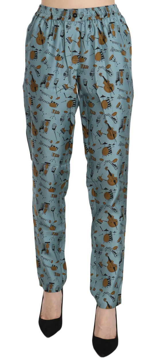 Dolce & Gabbana Blue Musical Instruments Print Tapered Women's Pants