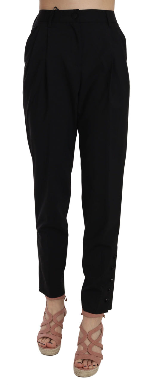 Dolce & Gabbana Black Button Pleated Tapered Trouser Women's Pants
