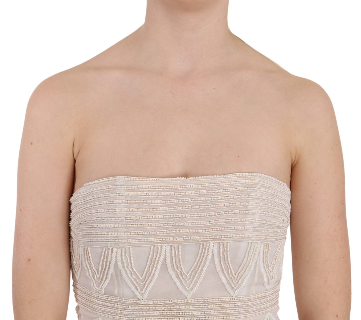 John Richmond Beige Beaded Silk Short Mini Gown  Women's Dress
