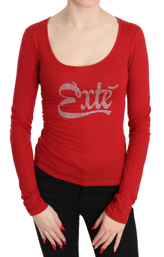 Exte Red Exte Crystal Embellished Long Sleeve Top Women's Blouse