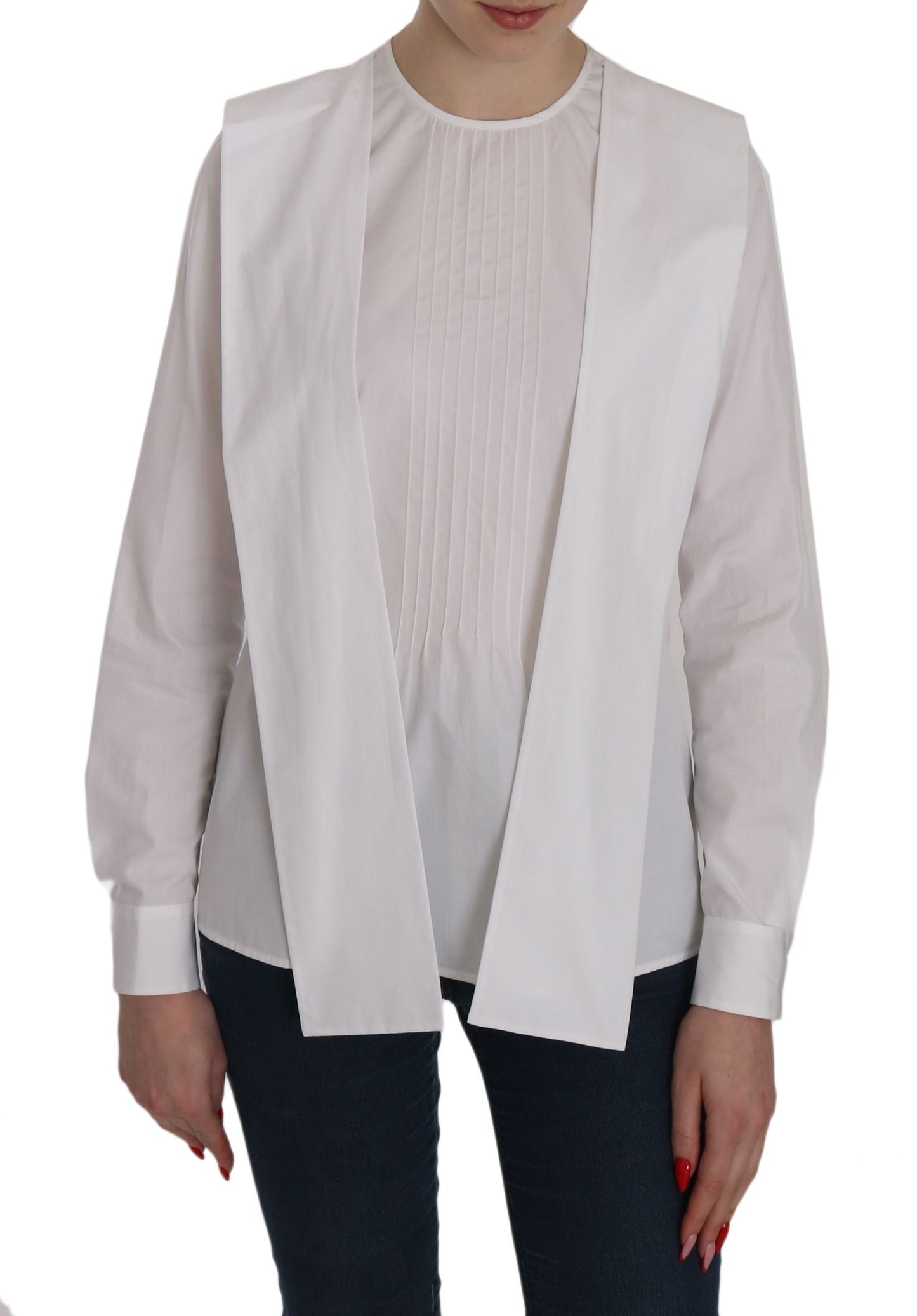 Dsquared�� White Crew Neck Long Sleeve Cotton Women's Blouse