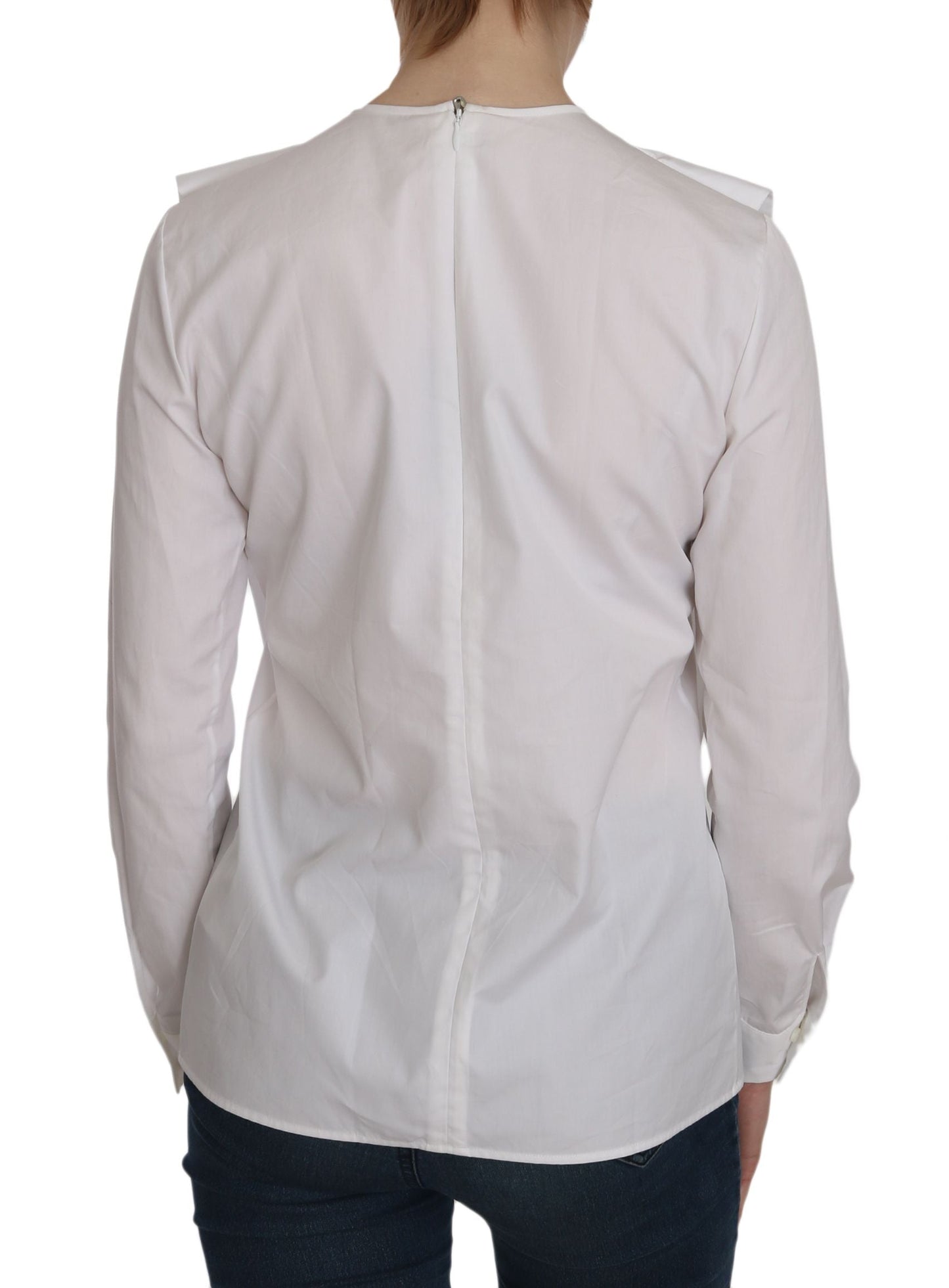 Dsquared�� White Crew Neck Long Sleeve Cotton Women's Blouse