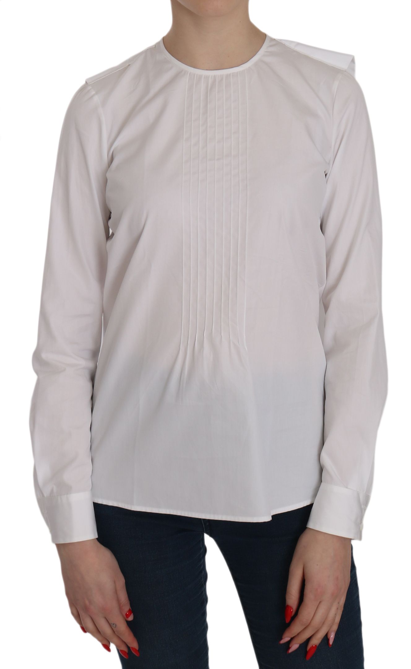 Dsquared�� White Crew Neck Long Sleeve Cotton Women's Blouse