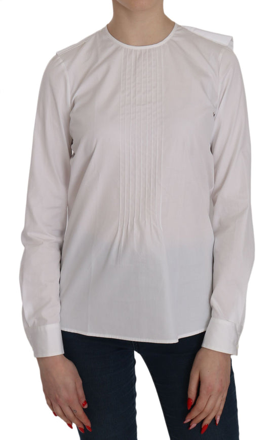 Dsquared�� White Crew Neck Long Sleeve Cotton Women's Blouse