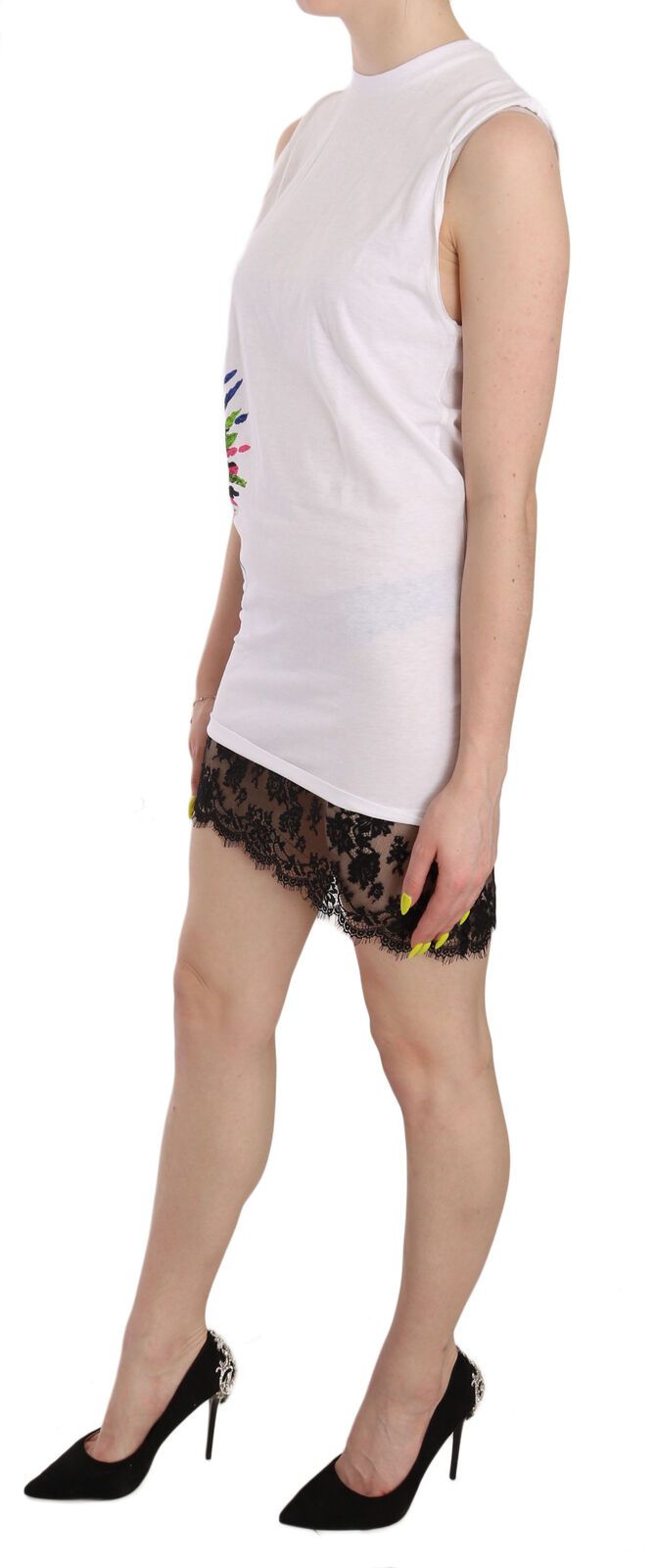 Dsquared�� White Printed Crew Neck Sleeveless Bodycon Mini Women's Dress