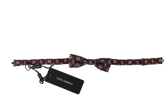 Dolce & Gabbana Men Bordeaux Maroon Lion Silk Adjustable Neck Bow Men's Tie