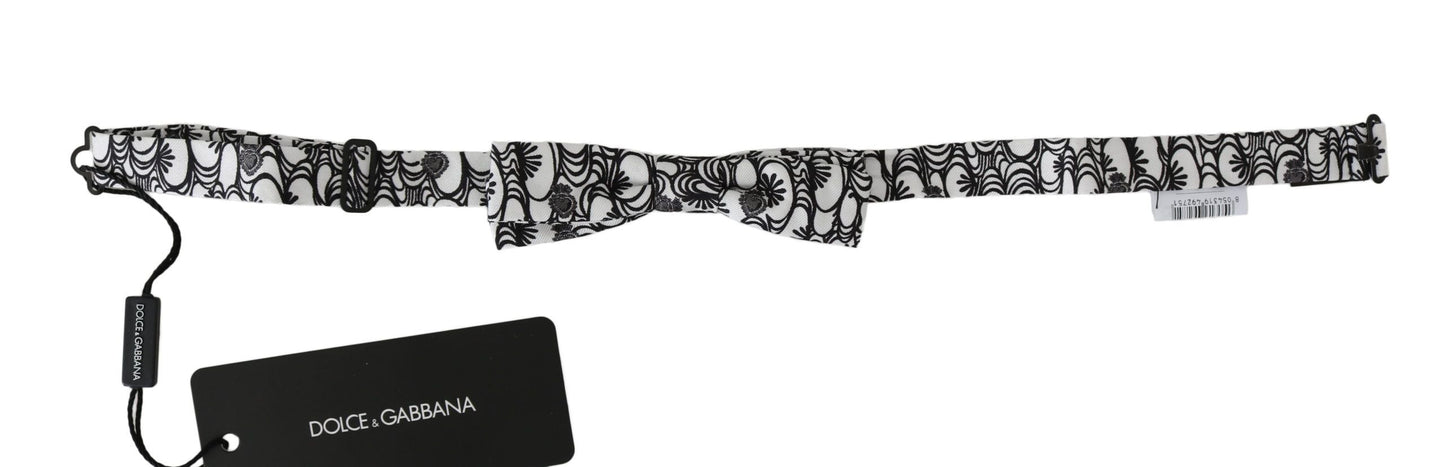 Dolce & Gabbana White Pattern Silk Adjustable Neck Papillon Men's Tie
