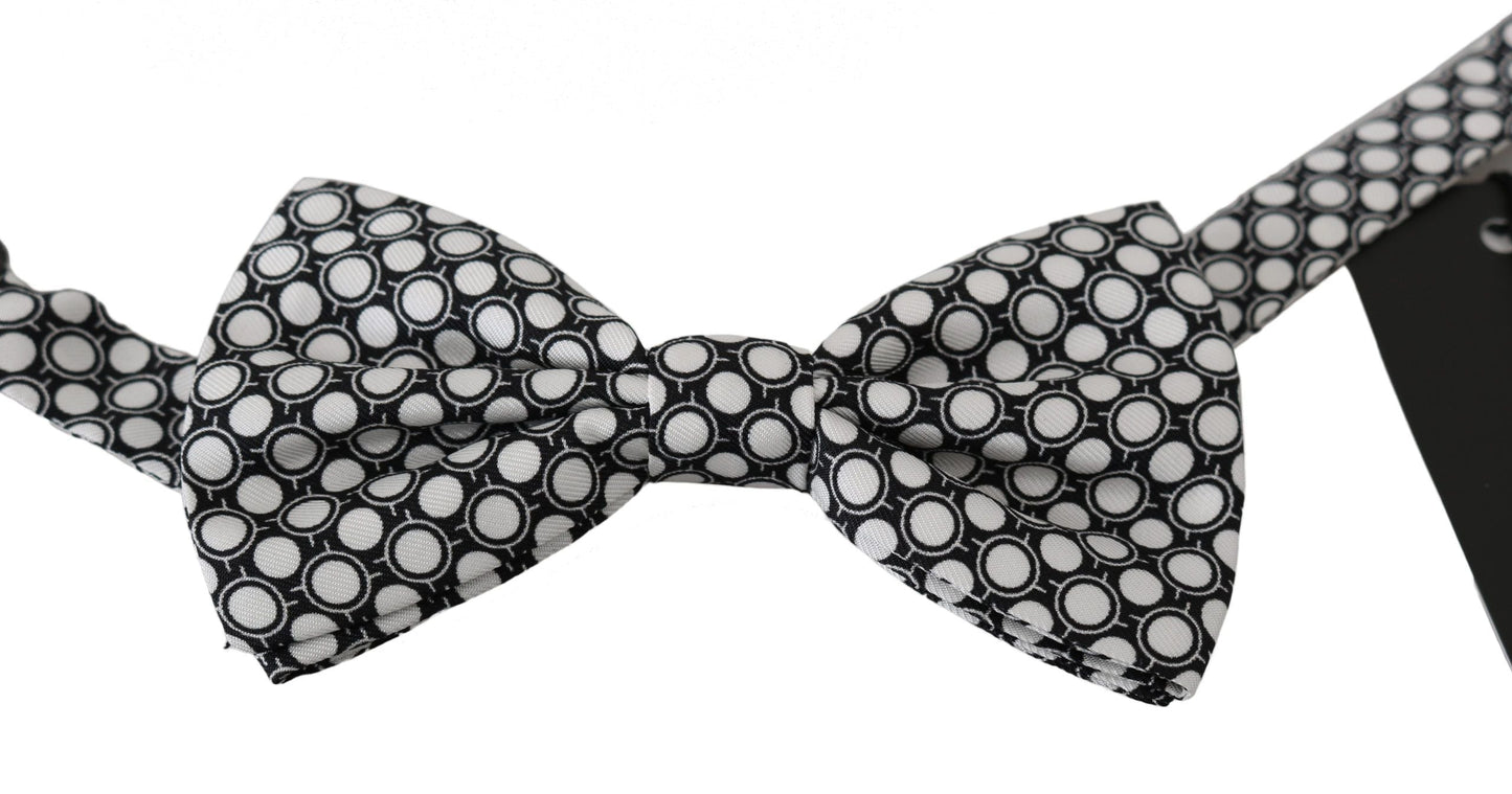 Dolce & Gabbana Men Black White Circles Adjustable Neck Papillon Bow Men's Tie