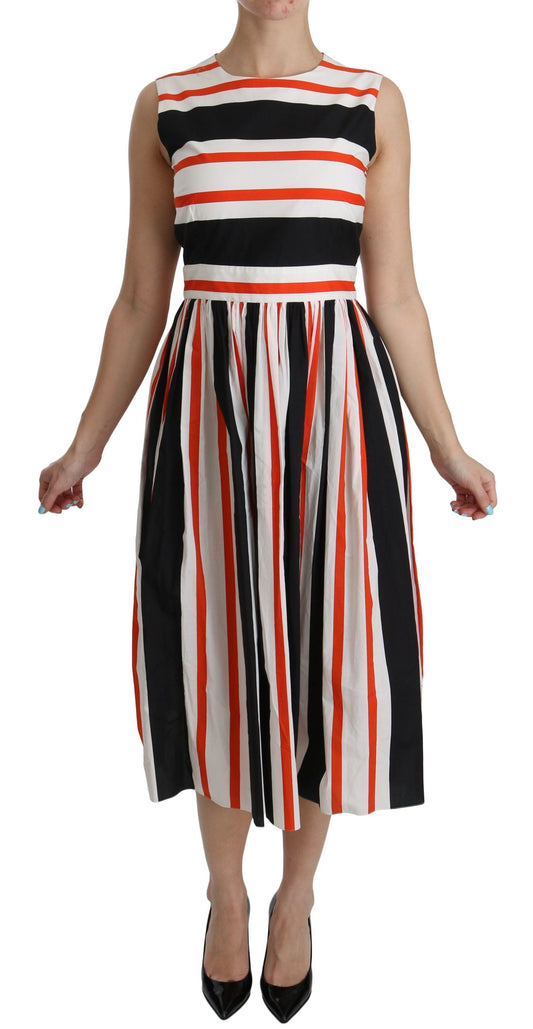 Dolce & Gabbana Multicolor Stripes A-Line Pleated Midi Women's Dress