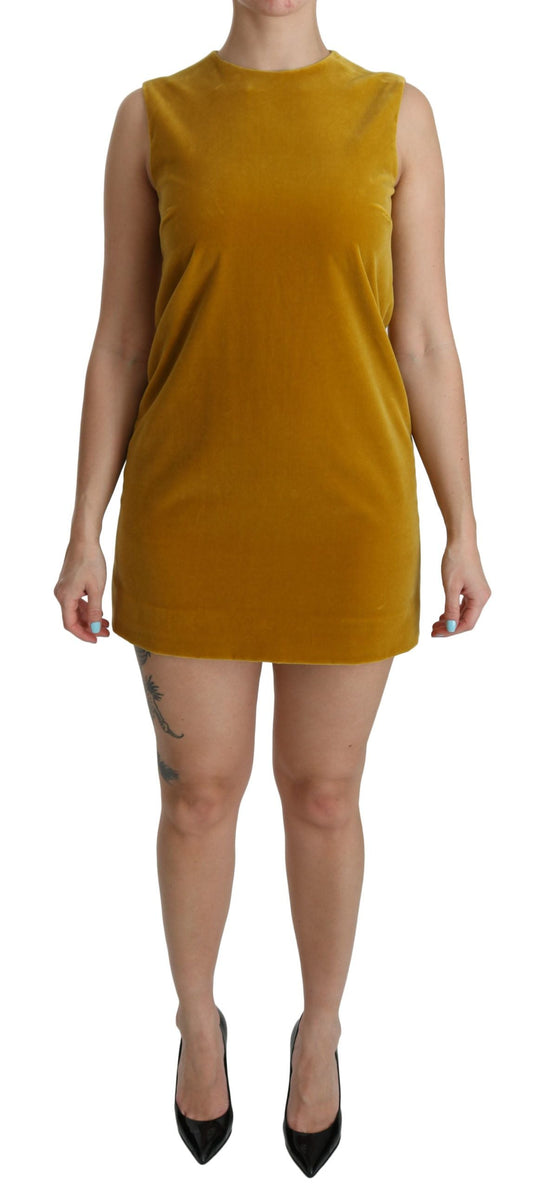 Dolce & Gabbana Mustard Velvet Stretch Shift Mini Women's Dress