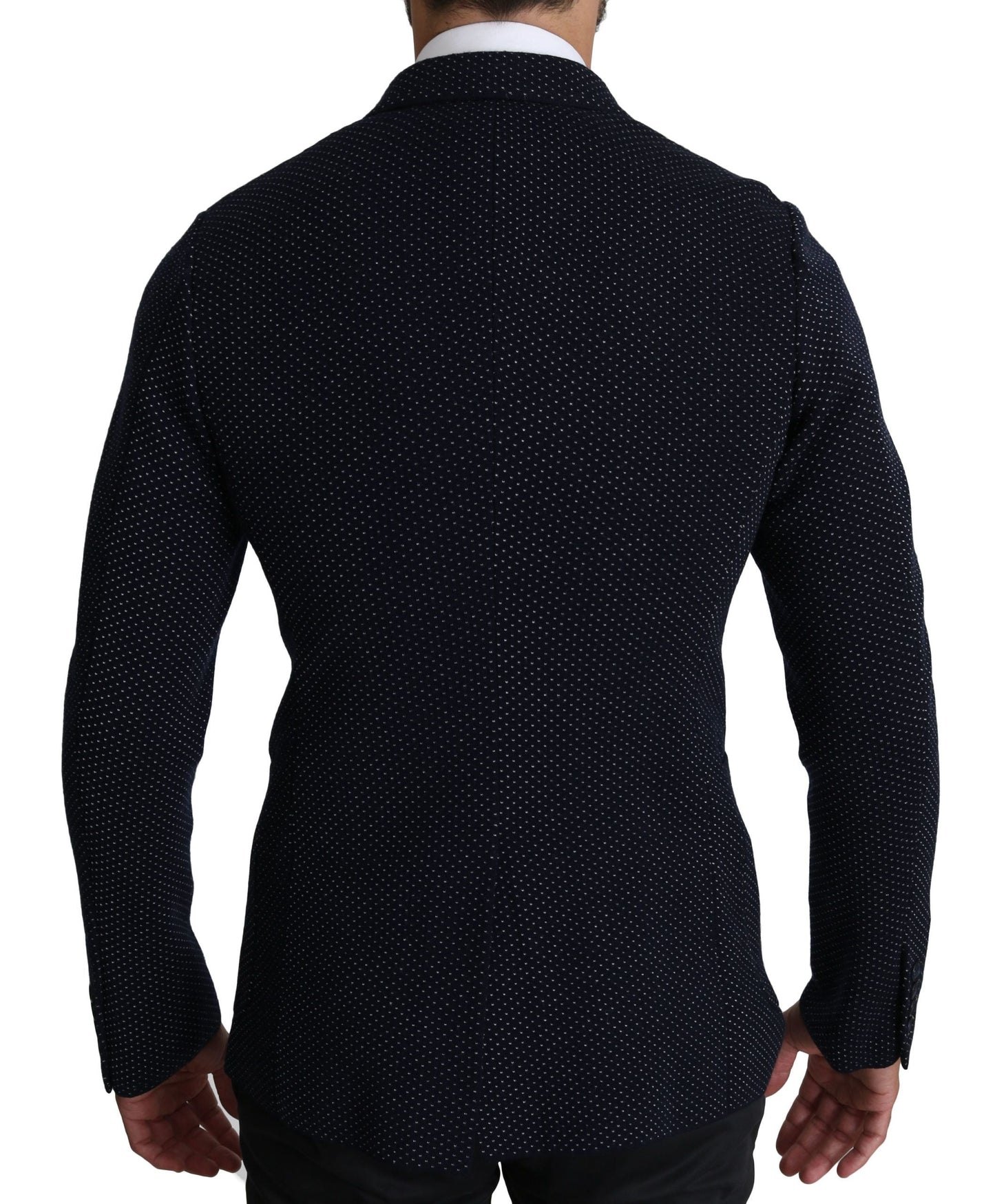 Dolce & Gabbana Dark Blue Dotted Double Breasted Coat Men's Blazer