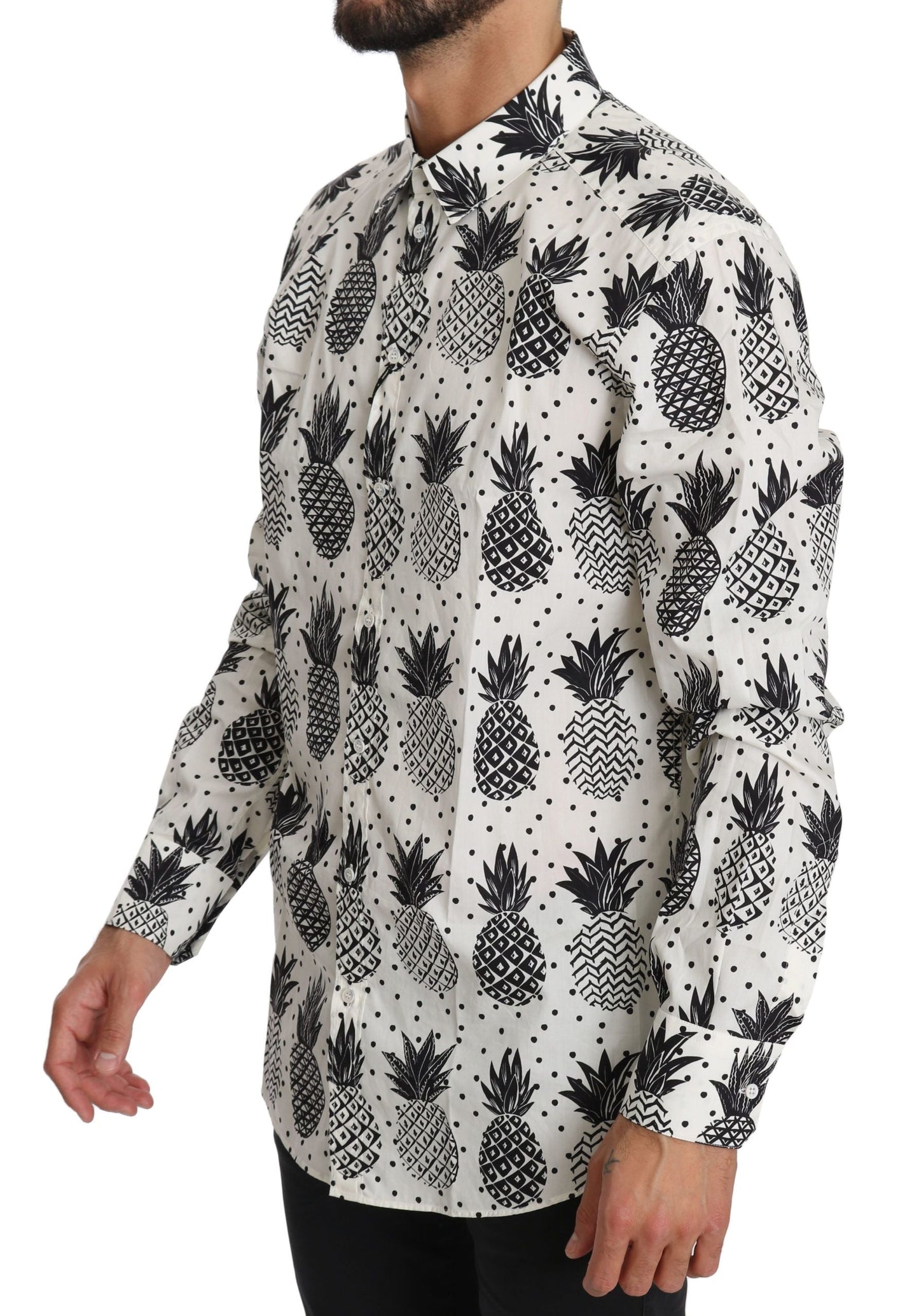 Dolce & Gabbana White Pineapple Cotton Top Men's Shirt
