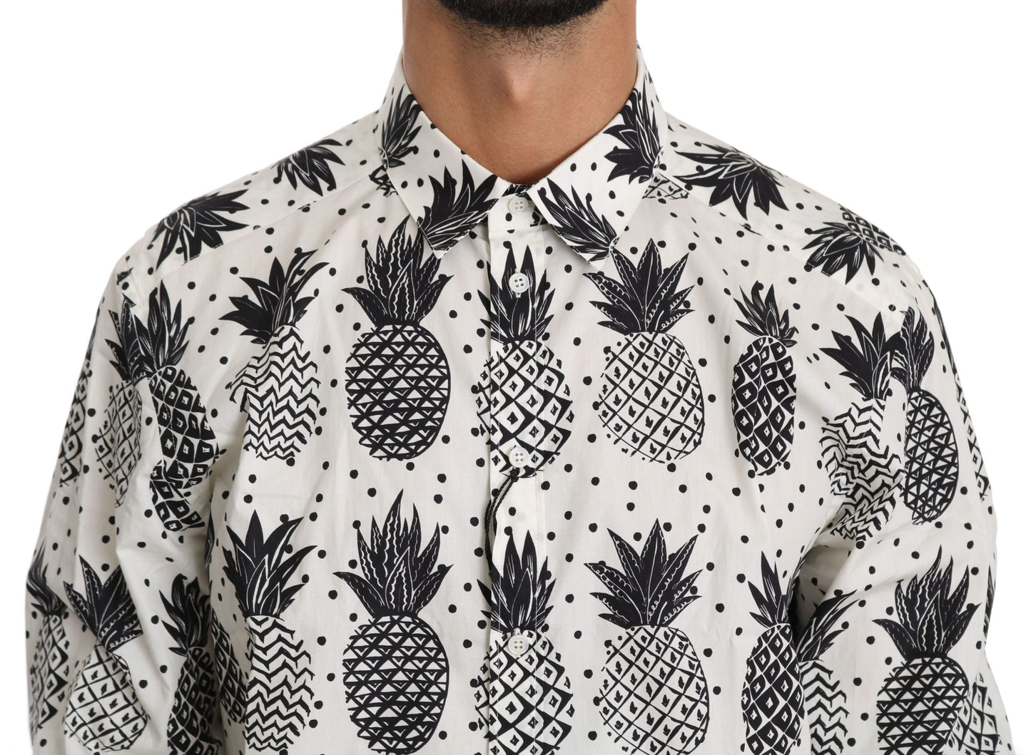 Dolce & Gabbana White Pineapple Cotton Top Men's Shirt
