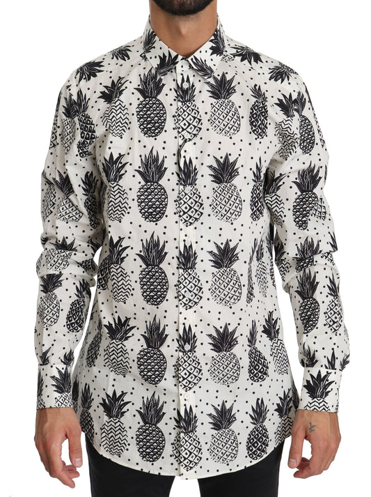 Dolce & Gabbana White Pineapple Cotton Top Men's Shirt
