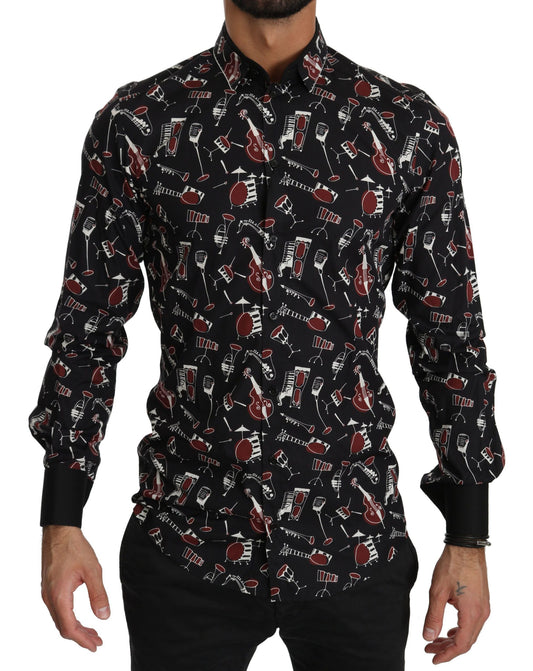 Dolce & Gabbana Black Musical Instrument Slim fit Men's Shirt