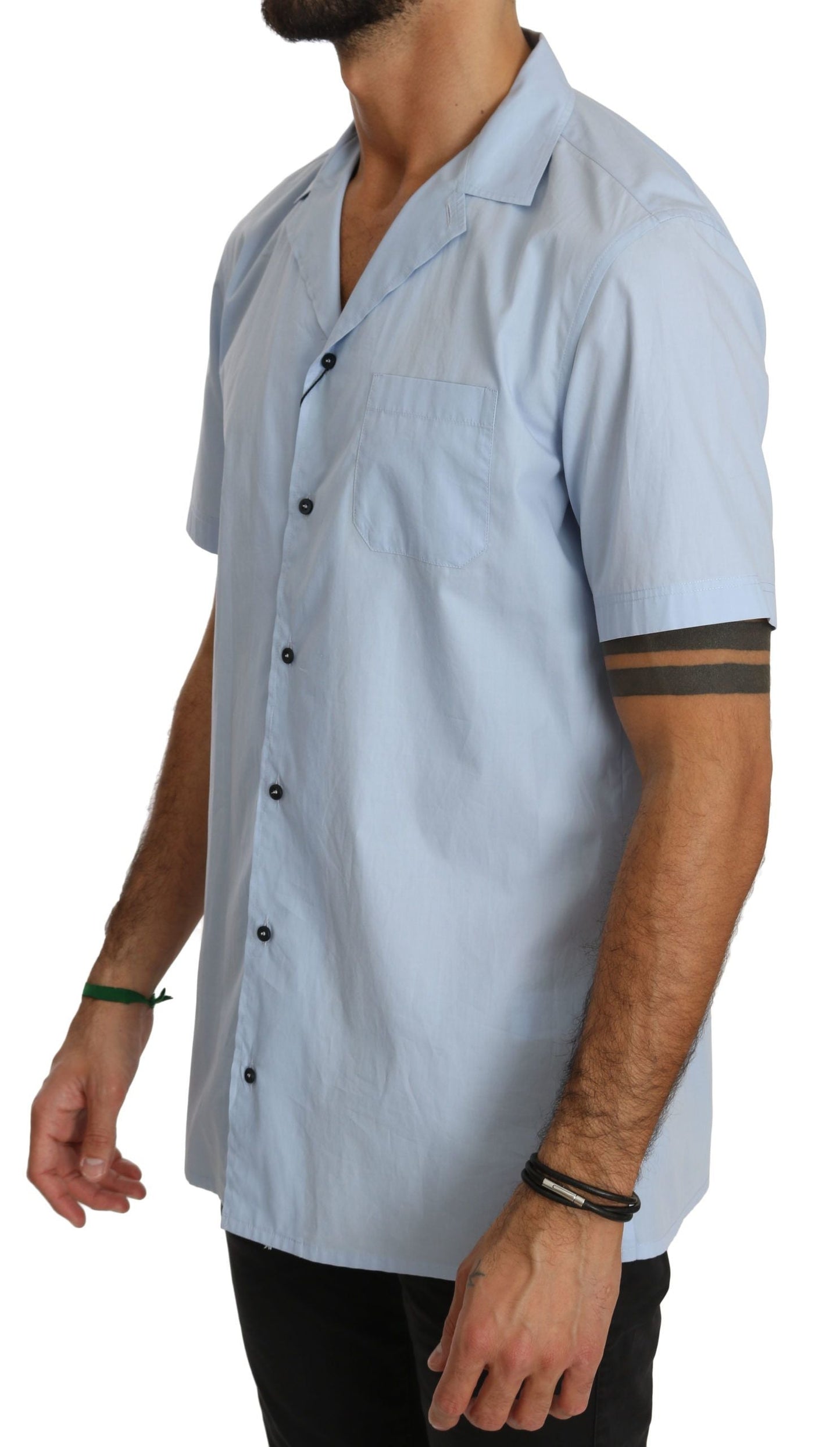 Dolce & Gabbana Blue Short Sleeve 100% Cotton Top Men's Shirt