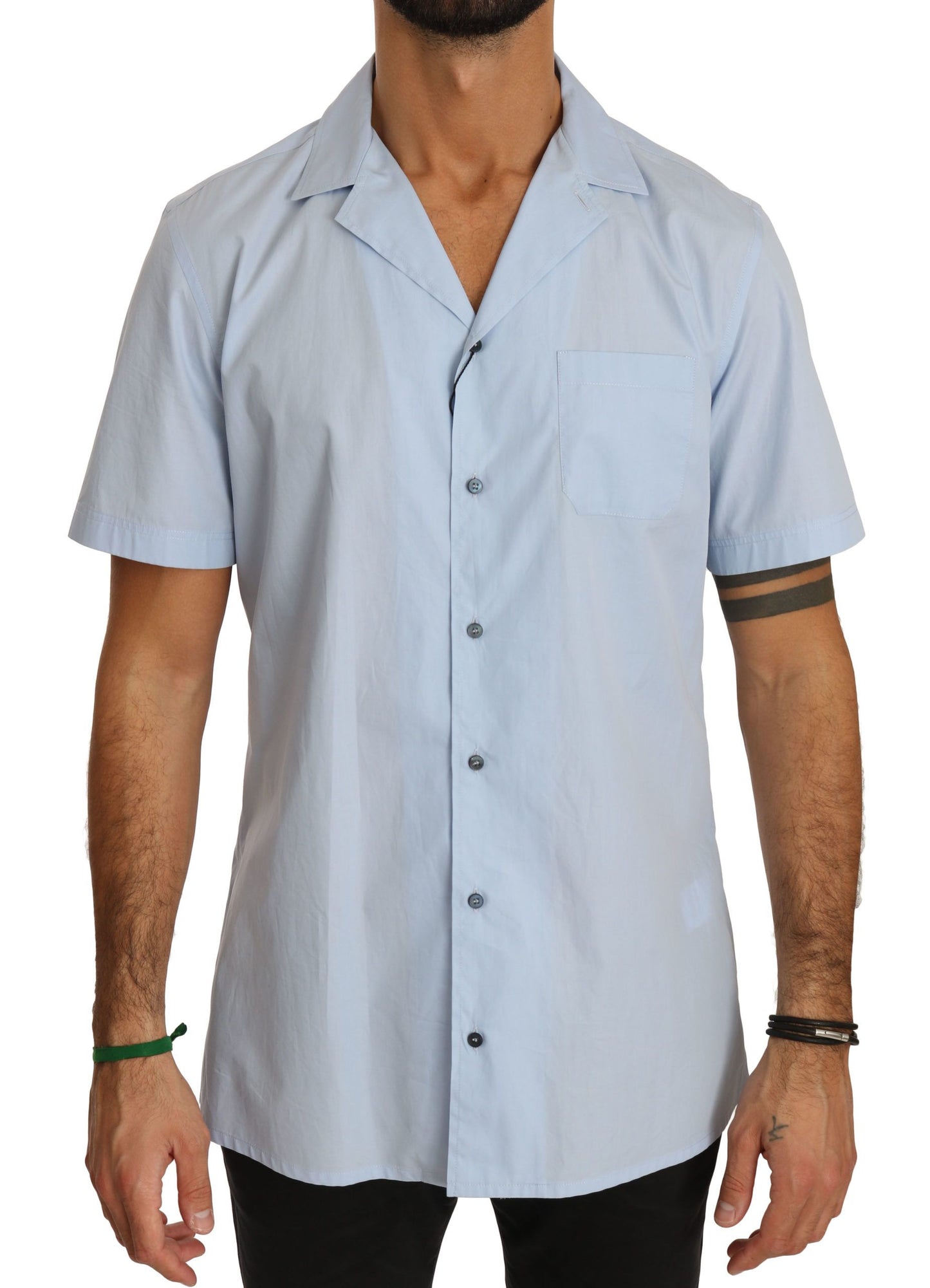 Dolce & Gabbana Blue Short Sleeve 100% Cotton Top Men's Shirt