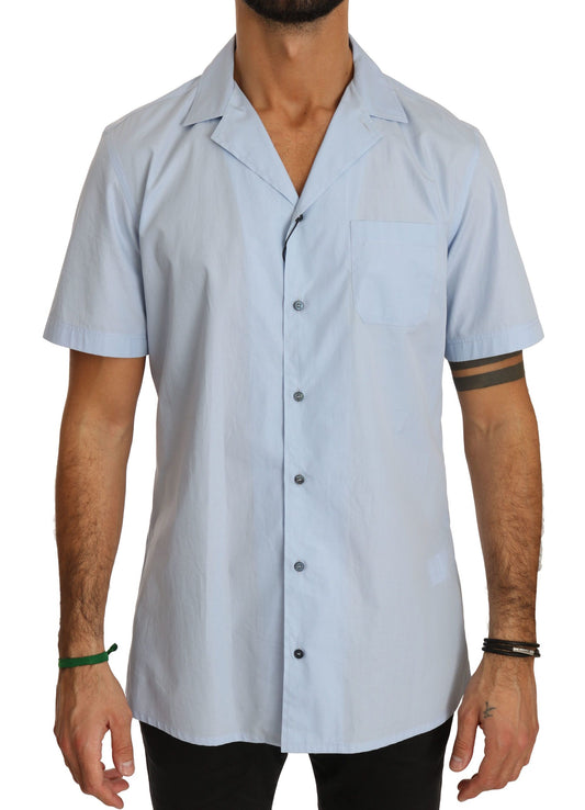 Dolce & Gabbana Blue Short Sleeve 100% Cotton Top Men's Shirt