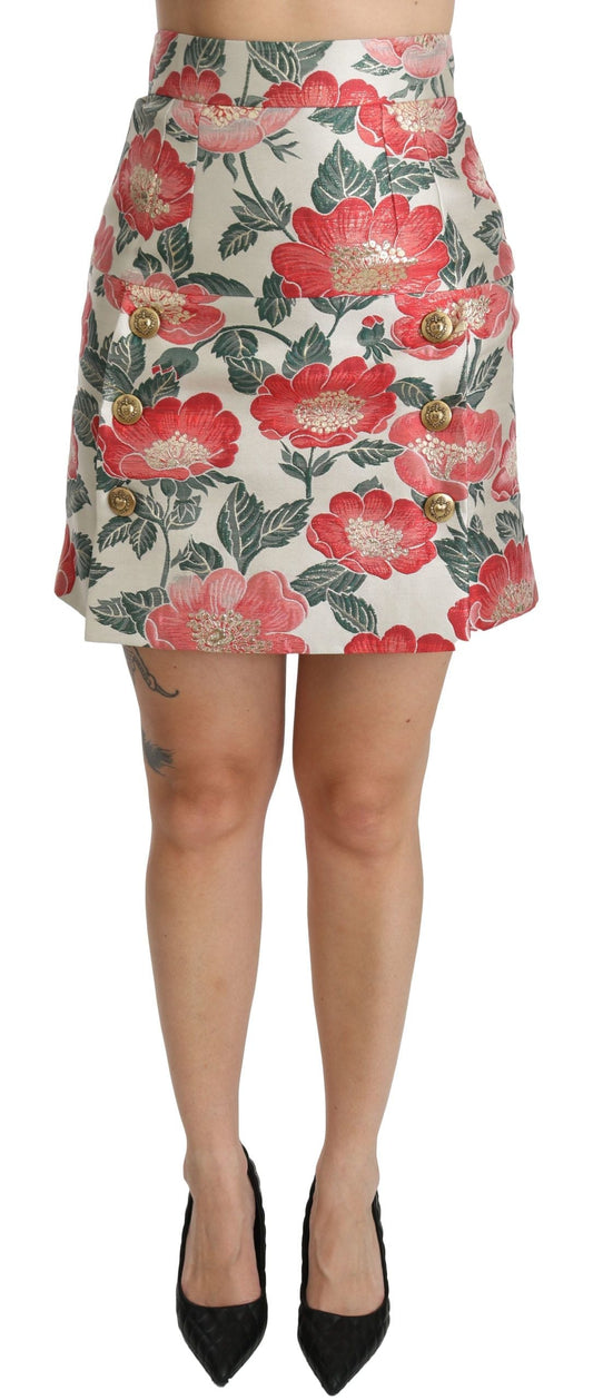 Dolce & Gabbana White Green Red Floral High Waist Mini Women's Skirt