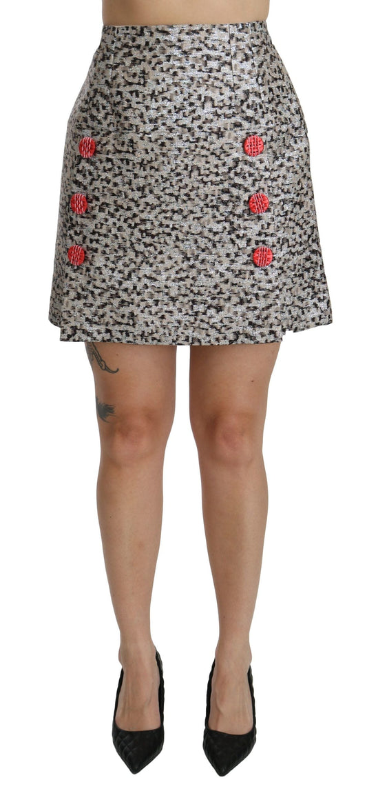 Dolce & Gabbana Silver Pattern A-line High Waist Women's Skirt