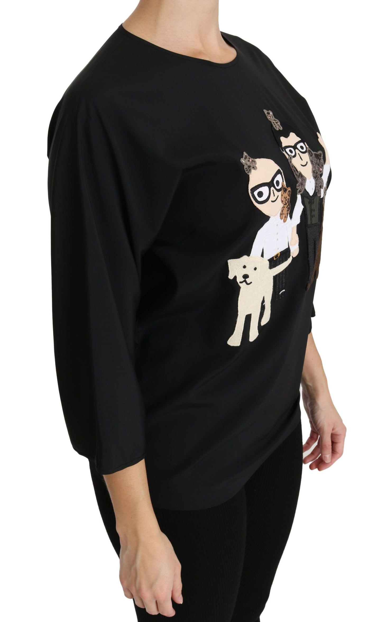 Dolce & Gabbana Black #dgfamily Top T-shirt Silk Women's Blouse