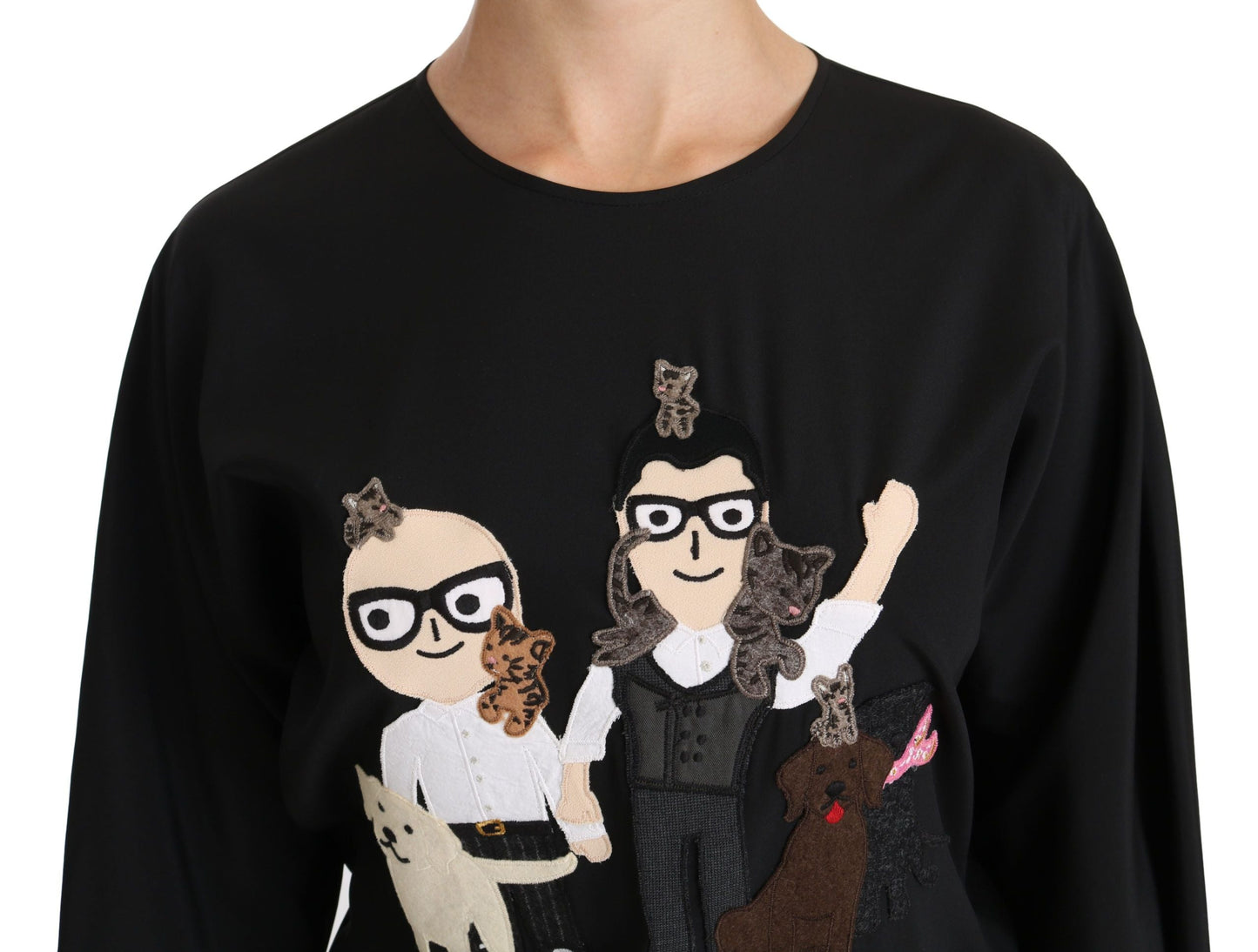 Dolce & Gabbana Black #dgfamily Top T-shirt Silk Women's Blouse