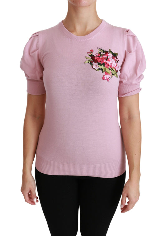 Dolce & Gabbana Pink Floral Embroidered Blouse Wool Women's Top