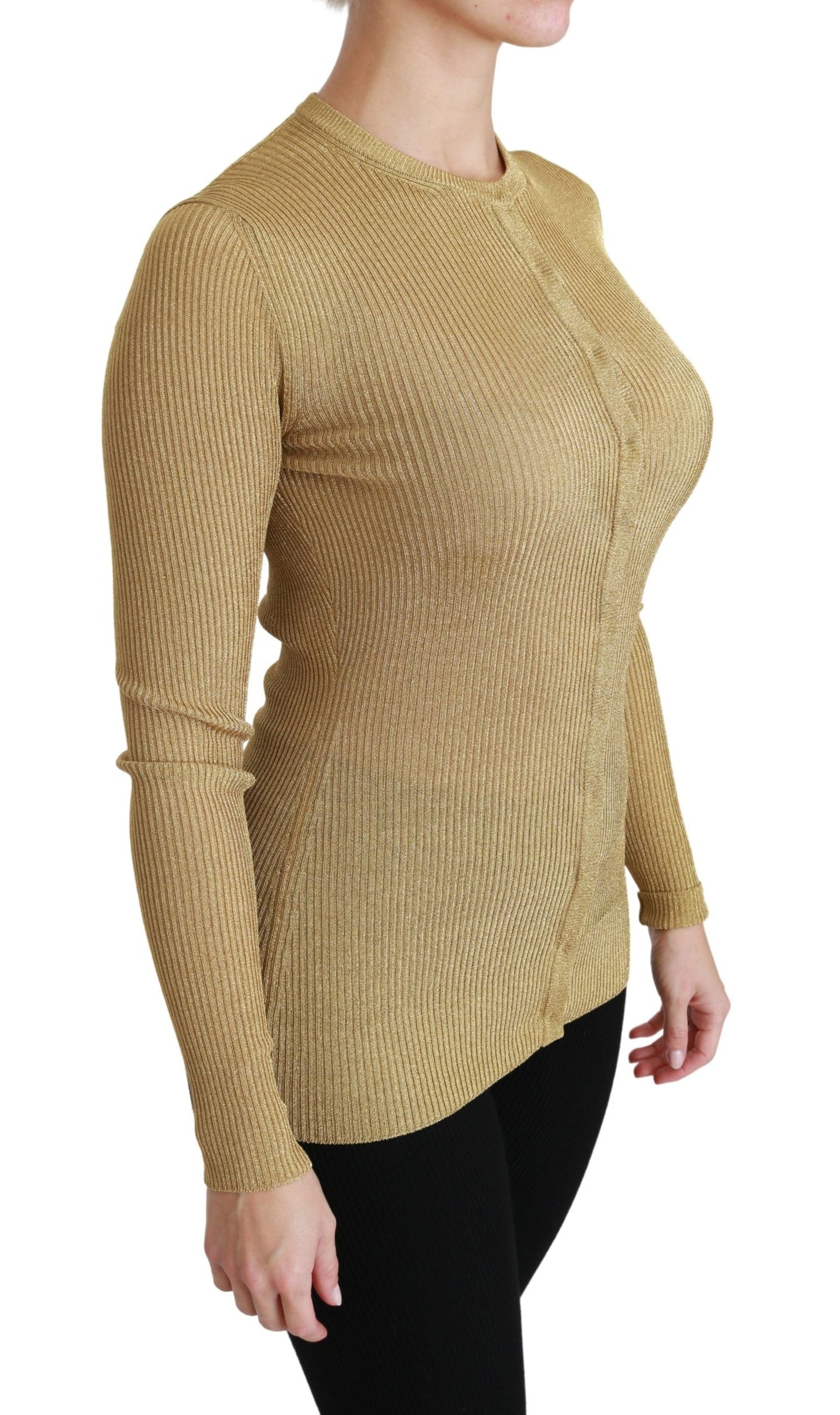 Dolce & Gabbana Gold Long Sleeve Cardigan Viscose Women's Sweater