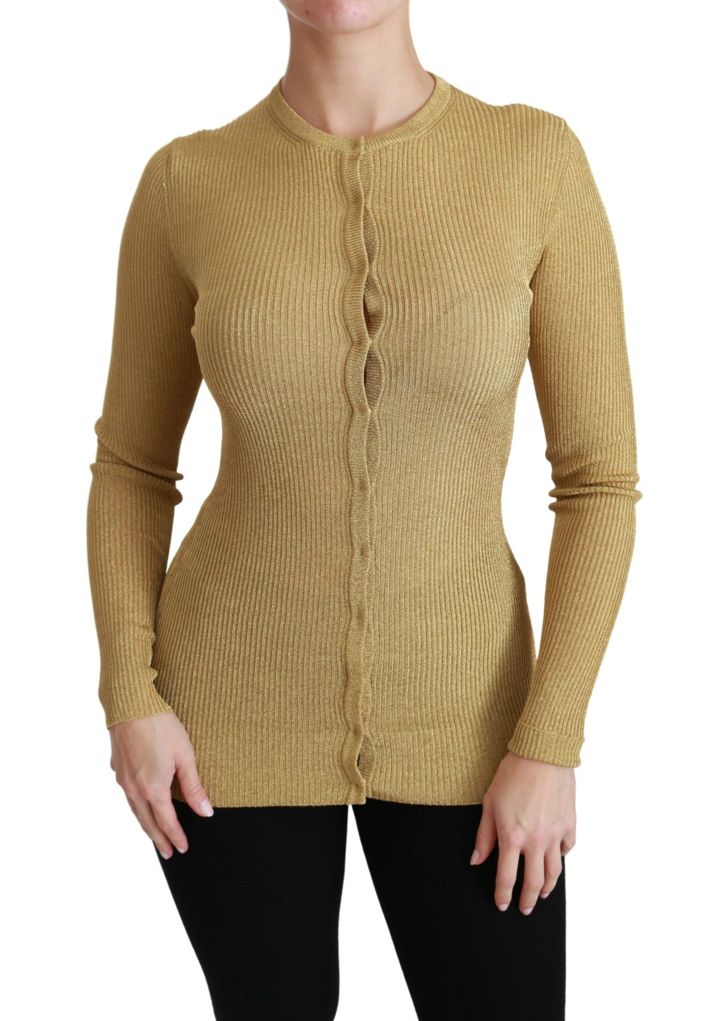 Dolce & Gabbana Gold Long Sleeve Cardigan Viscose Women's Sweater