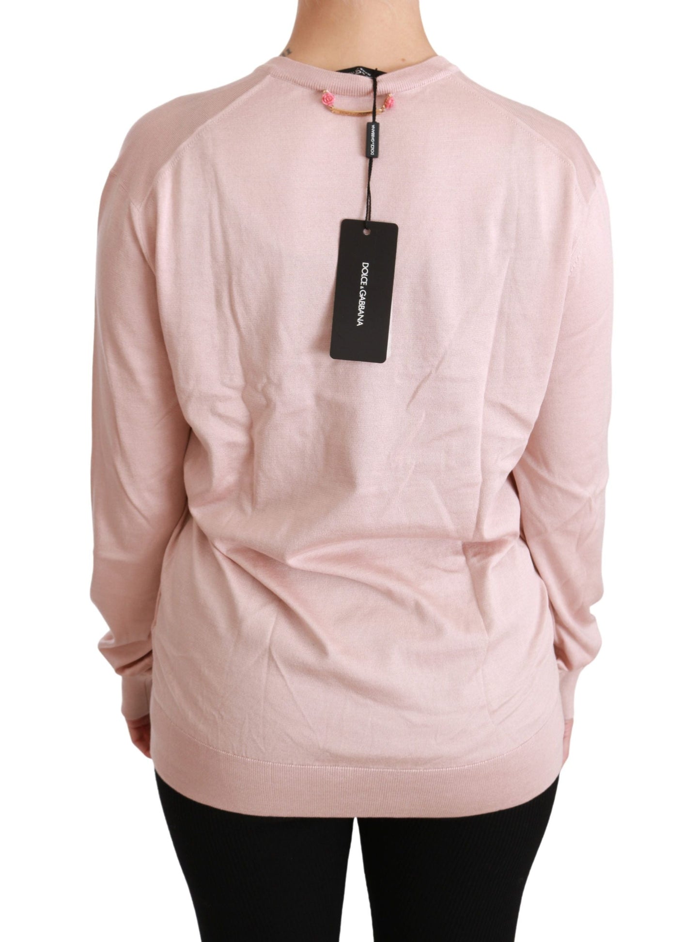 Dolce & Gabbana Pink Floral Embellished Pullover Silk Women's Sweater
