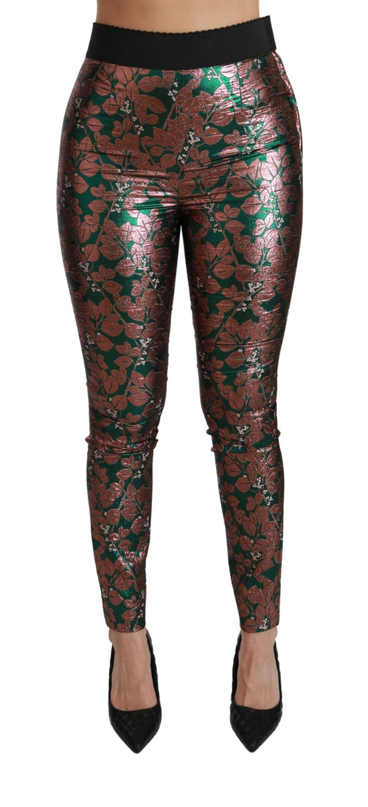 Dolce & Gabbana Green Bronze Leaf Tights Skinny Women's Pants