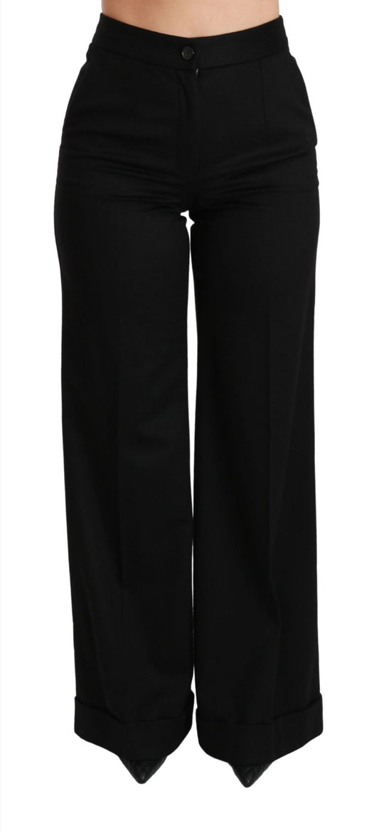 Dolce & Gabbana Black Wide Leg Flared Trouser Cashmere Women's Pants