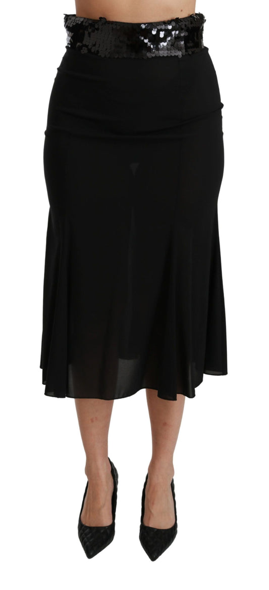 Dolce & Gabbana Black High Waist Mermaid Midi Silk Women's Skirt