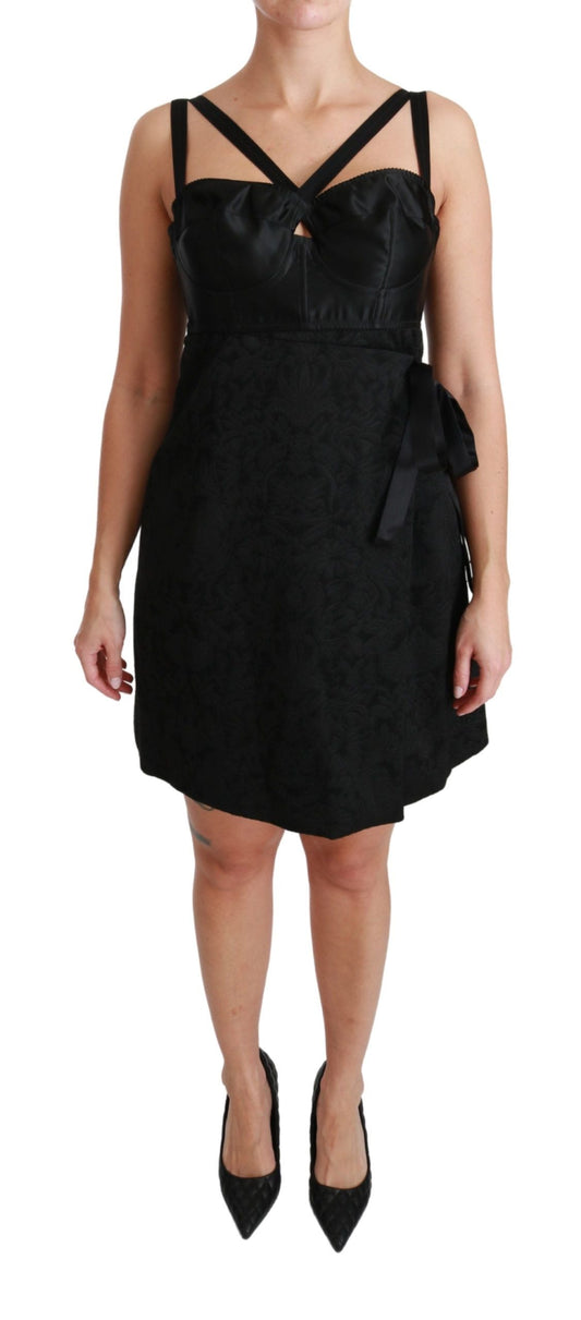Dolce & Gabbana Black Stretch Satin Jacquard Mini Women's Dress