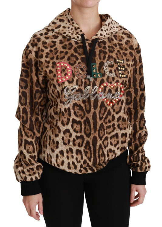 Dolce & Gabbana Brown Hooded Studded Ayers Leopard Women's Sweater