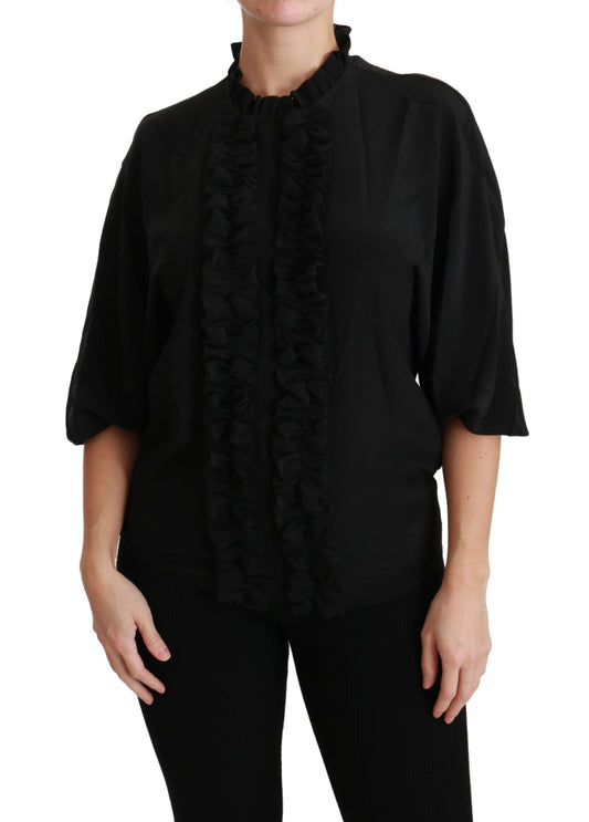 Dolce & Gabbana Black Silk Shirt Ruffled Top Women's Blouse