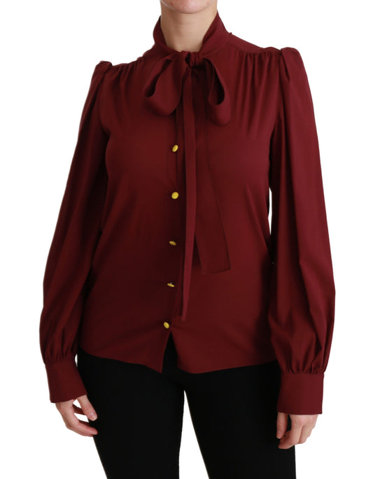 Dolce & Gabbana Maroon Long Sleeve Shirt Blouse Silk Women's Top