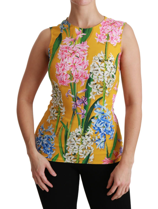 Dolce & Gabbana Yellow Floral Stretch Top Tank Women's Blouse