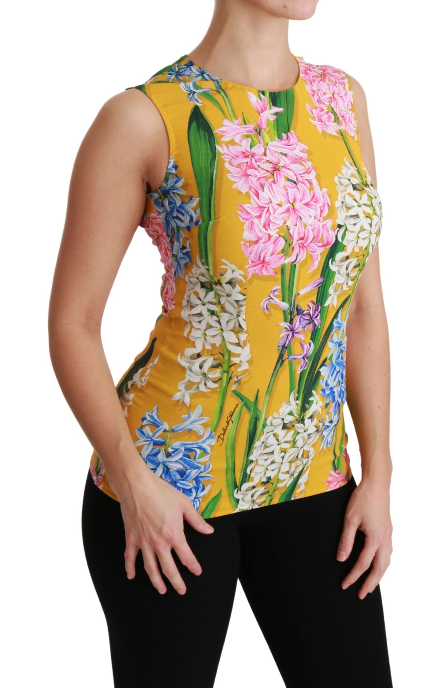 Dolce & Gabbana Yellow Floral Stretch Top Tank Women's Blouse