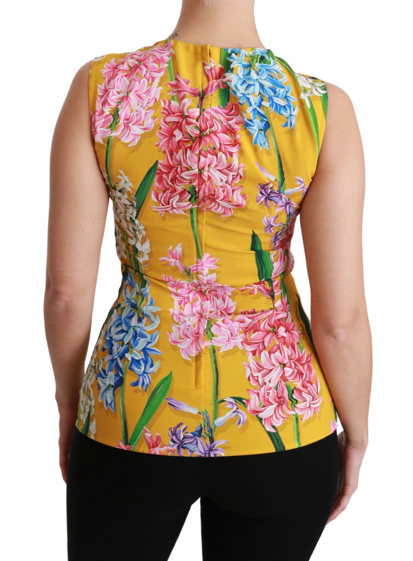 Dolce & Gabbana Yellow Floral Stretch Top Tank Women's Blouse
