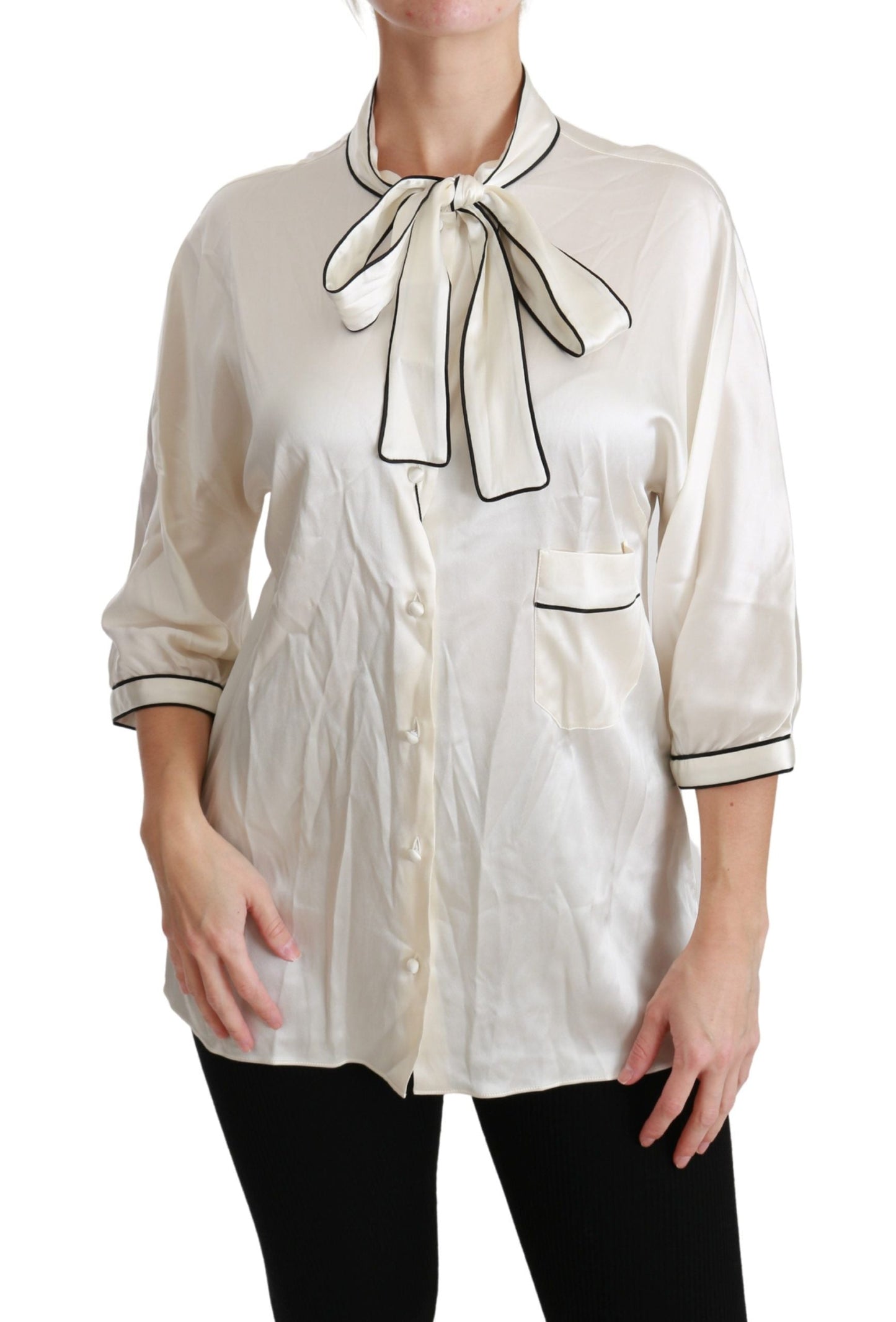 Dolce & Gabbana Beige 3/4 Sleeve Shirt Blouse Silk Women's Top