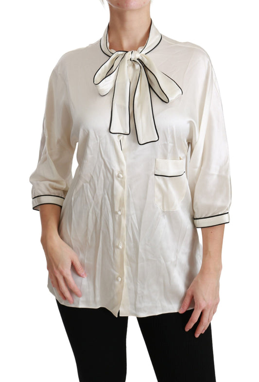 Dolce & Gabbana Beige 3/4 Sleeve Shirt Blouse Silk Women's Top