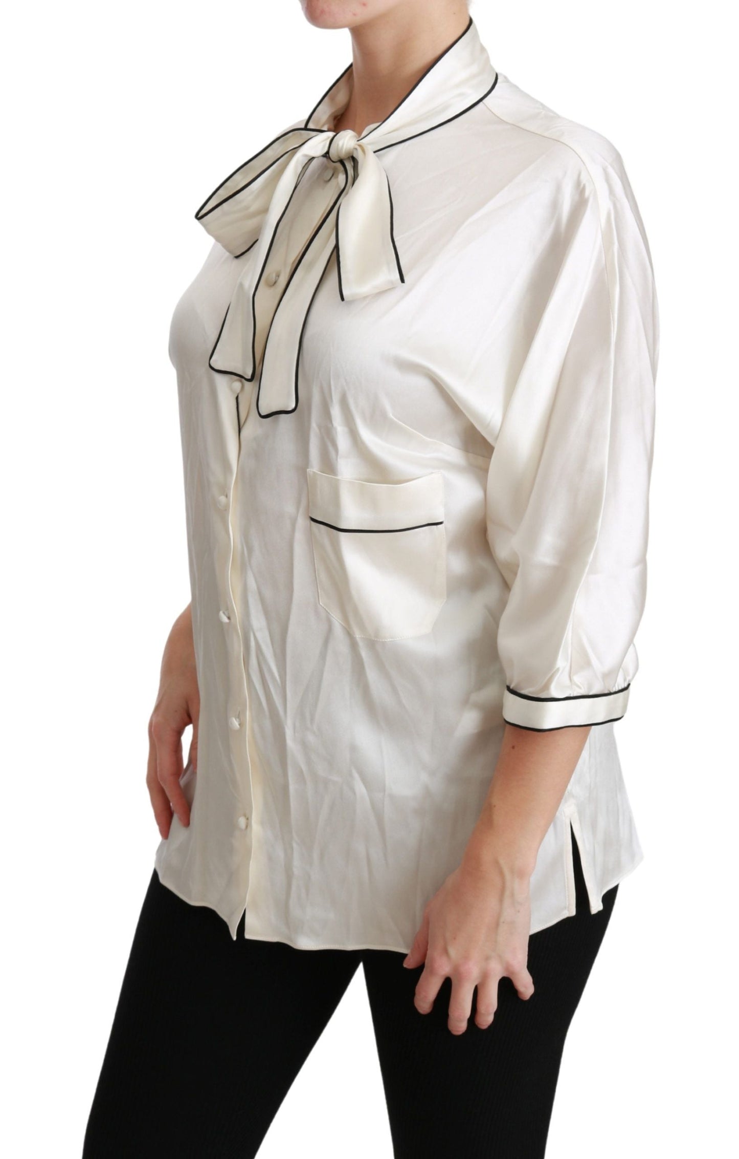 Dolce & Gabbana Beige 3/4 Sleeve Shirt Blouse Silk Women's Top